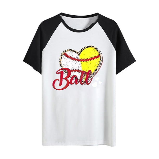 Gibobby Casual Playera de Manga Corta para Mujer Hombres y mujeres Mismo párrafo Raglan Hombro Manga corta Nuevo Béisbol Amor Raglan Hombro Cuello redondo Camiseta (Negro,M)