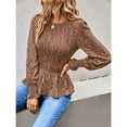 thumbnail image 3 of Túnica de las mujeres Top Casual Puff Manga Larga Plisada Llamarada Blusa Camiseta con Puño Smocked, 3 of 7