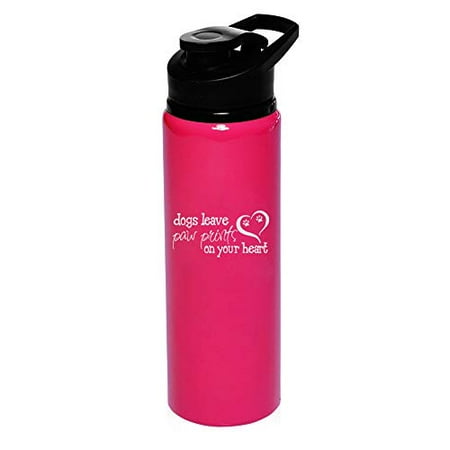 

MIP Brand 25 oz Aluminum Sports Water Travel Bottle Dogs Leave Paw Prints On Your Heart (Hot-Pink)