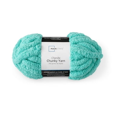 Mainstays Chunky Chenille Yarn, 31.7 yd, Aqua, 100% Polyester, Super Bulky