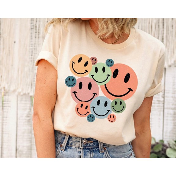 Smiley Faces Shirt Positivity Happy Face Aesthetic Good Vibes Think Positive Clothing Retro T Tshirt All Size S-3Xl