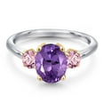 thumbnail image 3 of Gem Stone King 10K Two Tone Gold Purple Amethyst and Pink Lab Grown Diamond Engagement Ring for Women | 2.10 Cttw | Oval 9X7MM | Gemstone February Birthstone | Size 9, 3 of 6