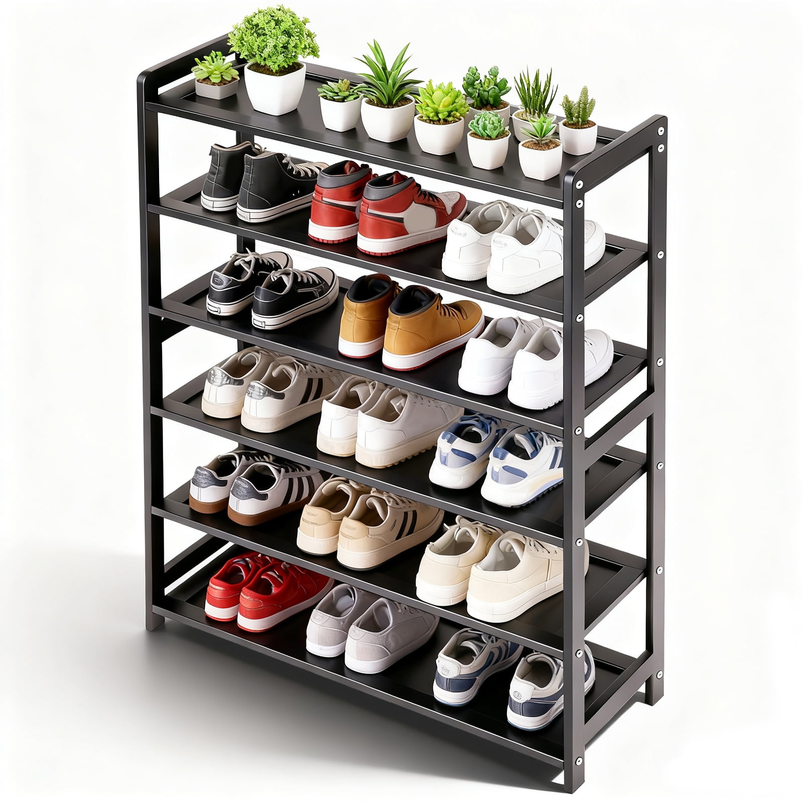 Zimtown Bamboo Shoe Rack, 6 Tier 24 Pairs Shoe Storage Organizer Space Saving for Entryway Home, Black