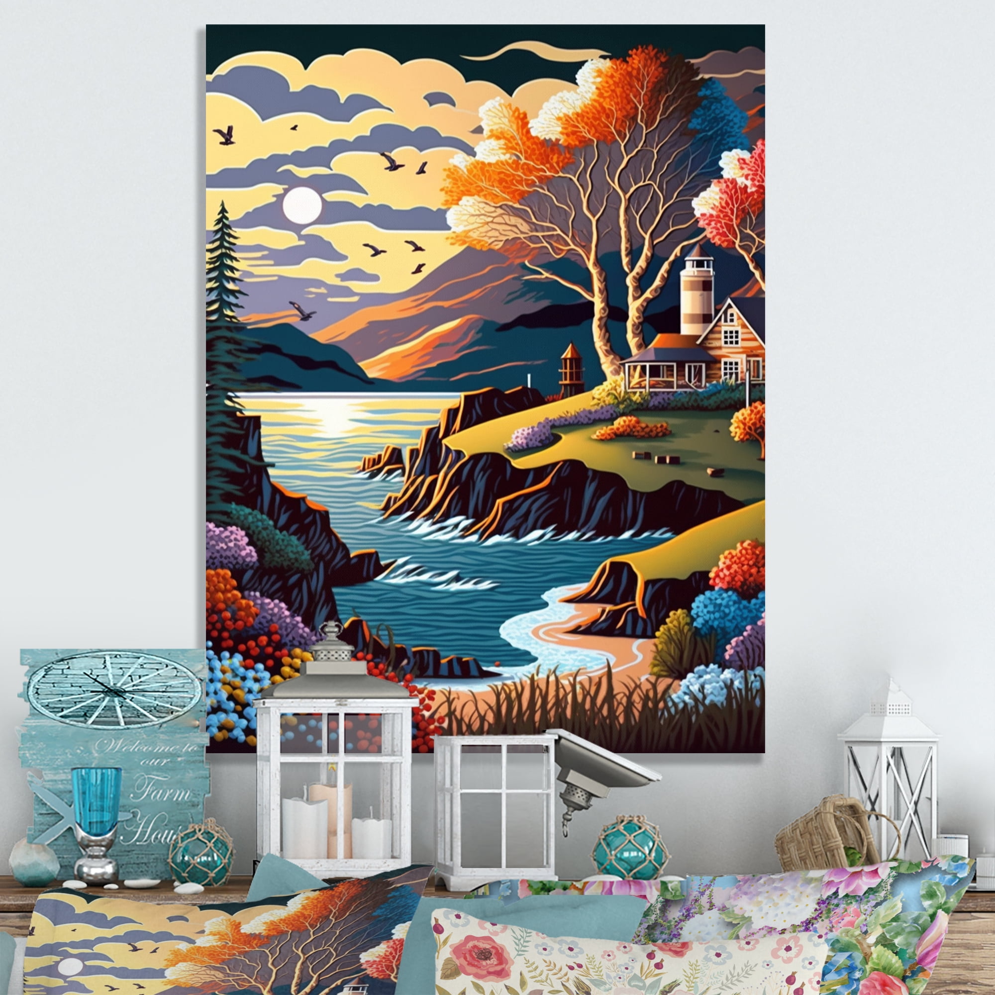 Designart Modern Sunset In Vector Style V Canvas Wall Art