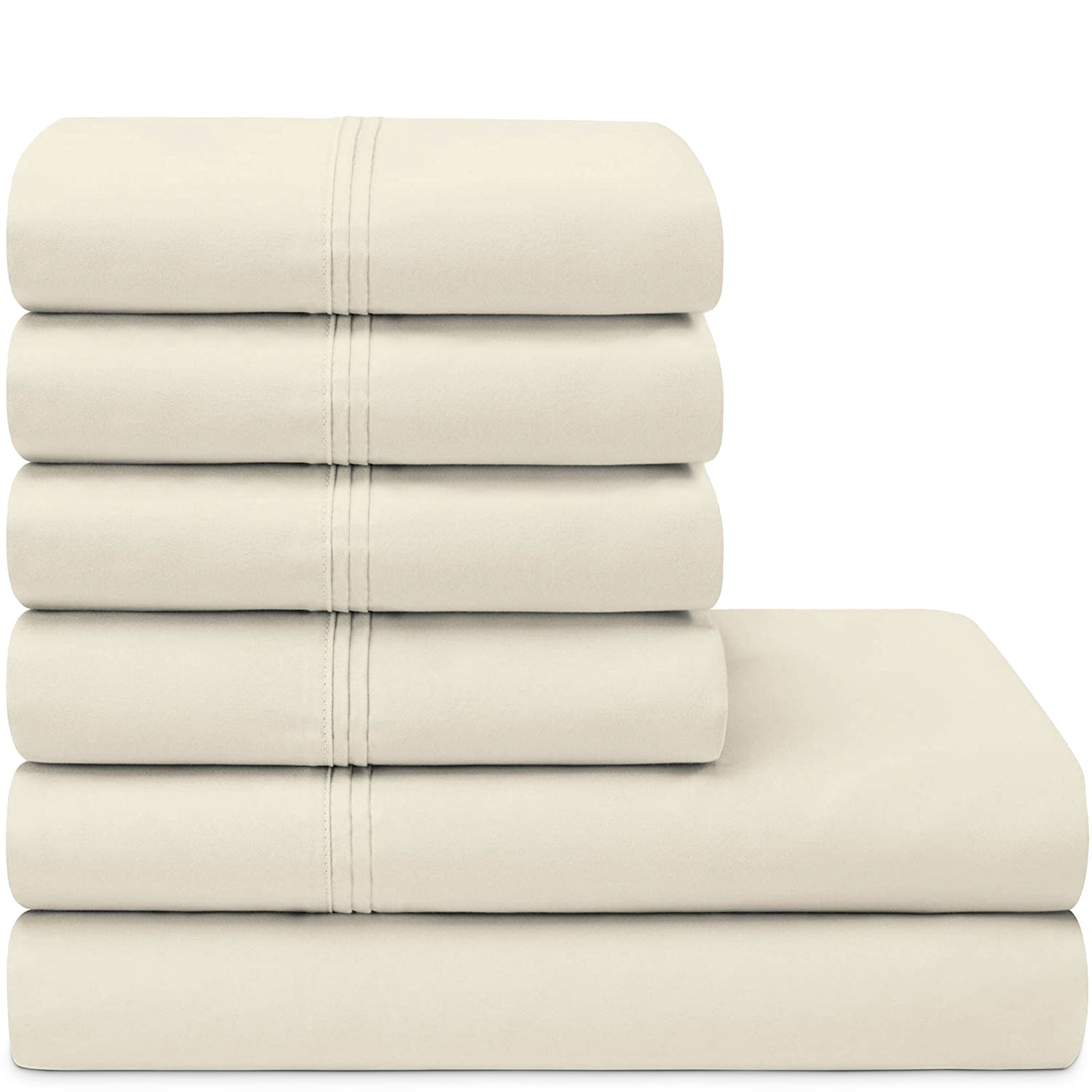 Alpha Cotton Luxury Sateen 1500 Thread Count Bed Sheet Set, Queen, Cream  Mist, 6-Pieces