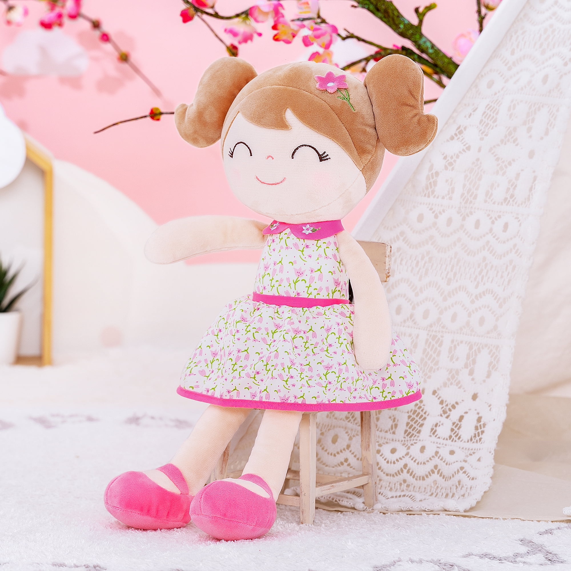 Gloveleya Baby Girl Gifts Plush Dolls Soft Girls Toy Pink Flower Fairy Girl 16 Inches