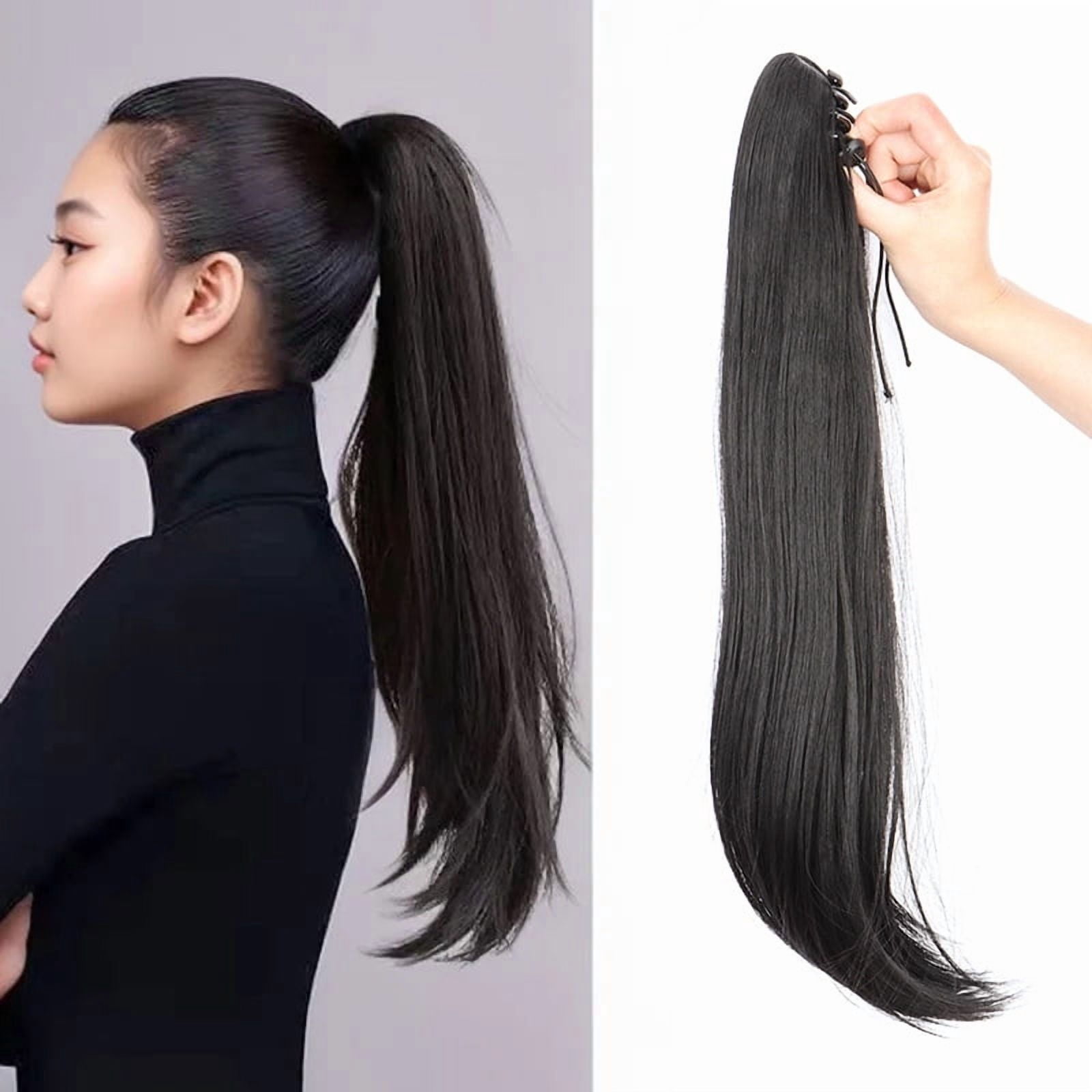 Synthetic 16Inch/20Inch Long Straight Grab Clip In Ponytail Hair Extensions Black Hairpiece for Women Hair Accessories