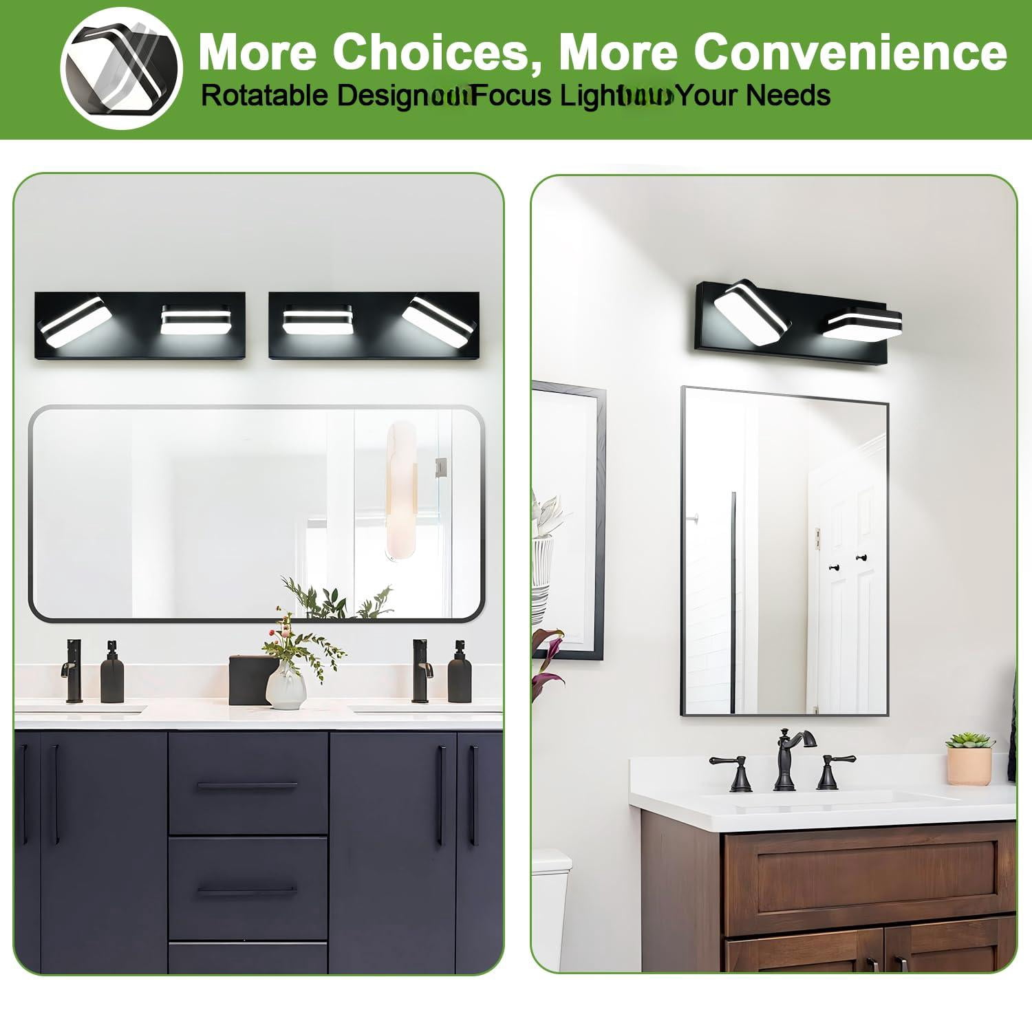 360° Rotate Led Bathroom Vanity Light Fixtures  900lm Acrylic Matte Black Lights For Modern Wall Lighting Over Mirror Kitchen Living Room Hallway (natural White 5000k)