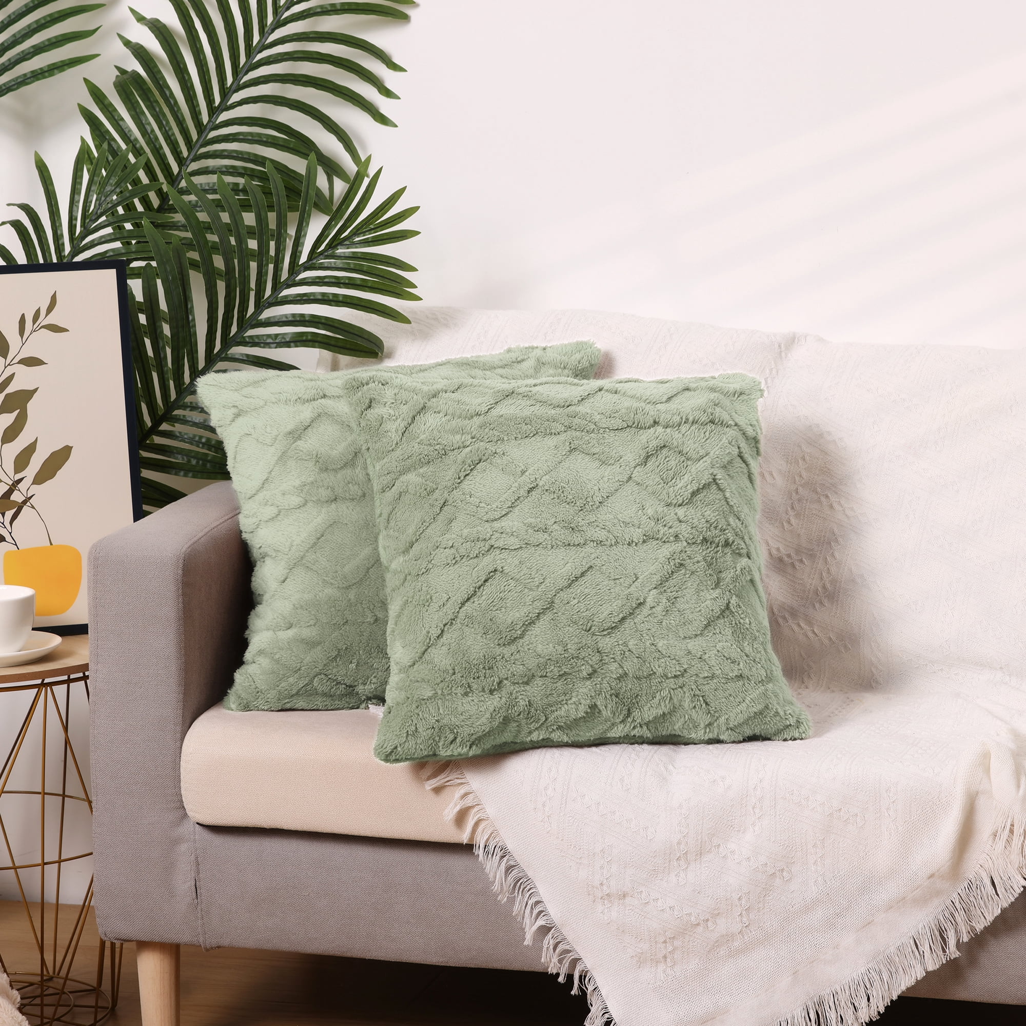 Unique Bargains Set of 4 Solid Striped Soft Sofa Throw Pillow Covers Home Decor Light Green/Light Gray 18" x 18"