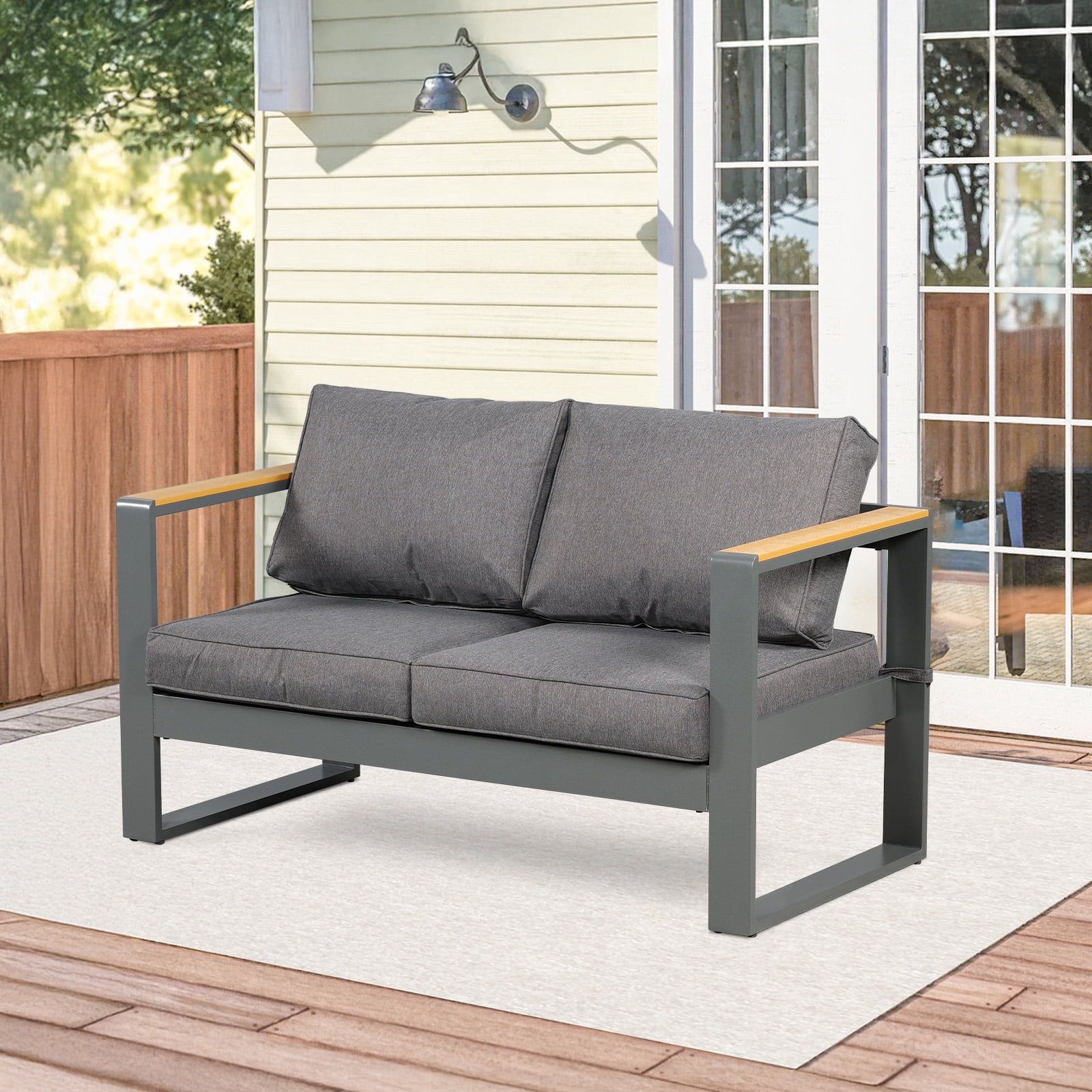 Aoodor Patio Furniture Loveseat Aluminum Sofa Couch Deep Seat - All-Weather Resistant Outdoor Conversation Set with Thick Cushions