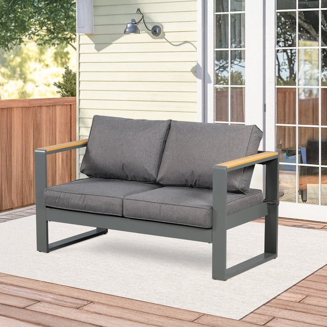 Aoodor Patio Furniture Loveseat Aluminum Sofa Couch Deep Seat - All-Weather Resistant Outdoor Conversation Set with Thick Cushions
