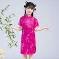 thumbnail image 2 of Mercatoo Girls Chinese Qipao Dress 𝐅loral Short Sleeve Slim Fit Cheongsam Dresses New Years Outfits Tradtional Clothing Performance, 2 of 5