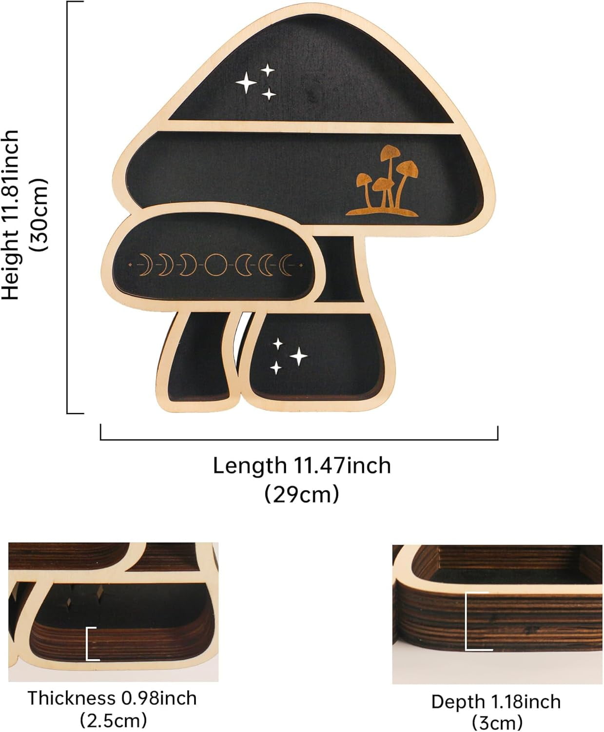Cute Mushroom Decor, Wooden Floating Mushroom Shelf for Wall, Display Shelf Rock Gem Stone Display Shelf Wall Mounted