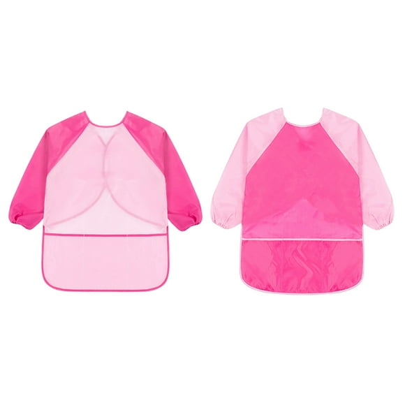2 Piezas Delantal De Manga Larga Para Niños Delantal De Pintura para proteger Delantal De Cocina, Rojo Rosa