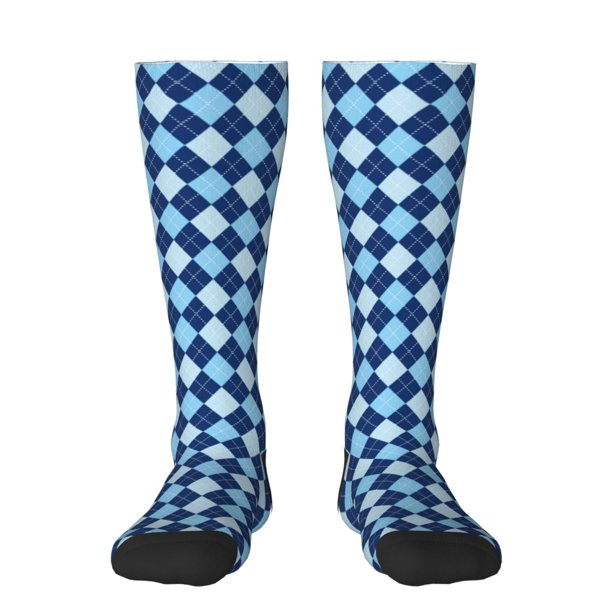 Fotbe Blue Squares Calcetas Divertidas Estampadas para Hombre y Mujer, Calcetas de Algodón hasta la Rodilla para Caminar, Correr, Enfermería y Embarazo