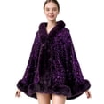 thumbnail image 2 of Levmjia Women Sequined Shawl Solid Wrap Cape Thick Warm Loose Swing Outerwear Elegant Evening Cover Up Autumn Winter Party Daily, 2 of 5