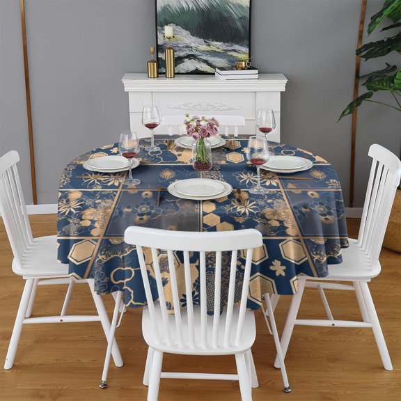Design Pattern Round Tablecloth 60 Inch – Waterproof Polyester Table Cover with Full Print Design, Wrinkle Resistant & Washable for Kitchen Dining Party Decor