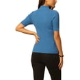 thumbnail image 3 of INSPIRE CHIC Women's Mock Neck Blouse Half Sleeve Basic Knitted Tops XL Blue, 3 of 5