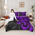 thumbnail image 4 of Manfei Abstract Swirl Stripes Bedding Comforter Set 2pcs for Teens,Geometric Lines Twin Comforter Sets Microfiber,Black Purple Breathable Bedding Set,Lightweight Room Decor,Reversible, 4 of 8