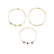 Believe by Brilliance 14KT Gold Flash Plated, Rose Quartz, Amethyst, Labradorite, Adjustable Bracelet Set, Fidget Spin Feature, 3 Pieces