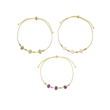 Believe by Brilliance 14KT Gold Flash Plated, Rose Quartz, Amethyst, Labradorite, Adjustable Bracelet Set, Fidget Spin Feature, 3 Pieces