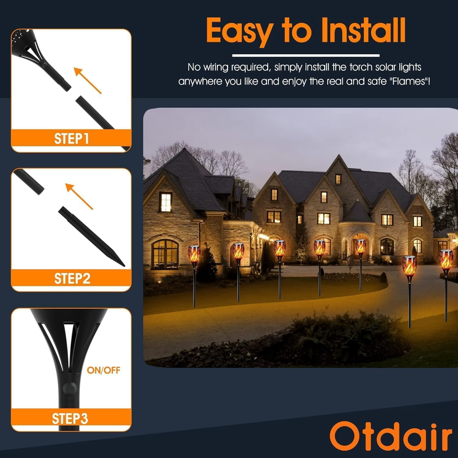 Otdair 96 LED Solar Lights Outdoor Upgraded 6 Pack, 43" Tall & Super Larger Size, Waterproof  Torches for Outside, 2200mAh Solar Solar Torch Light with Flickering Flame for Path Yard Garden