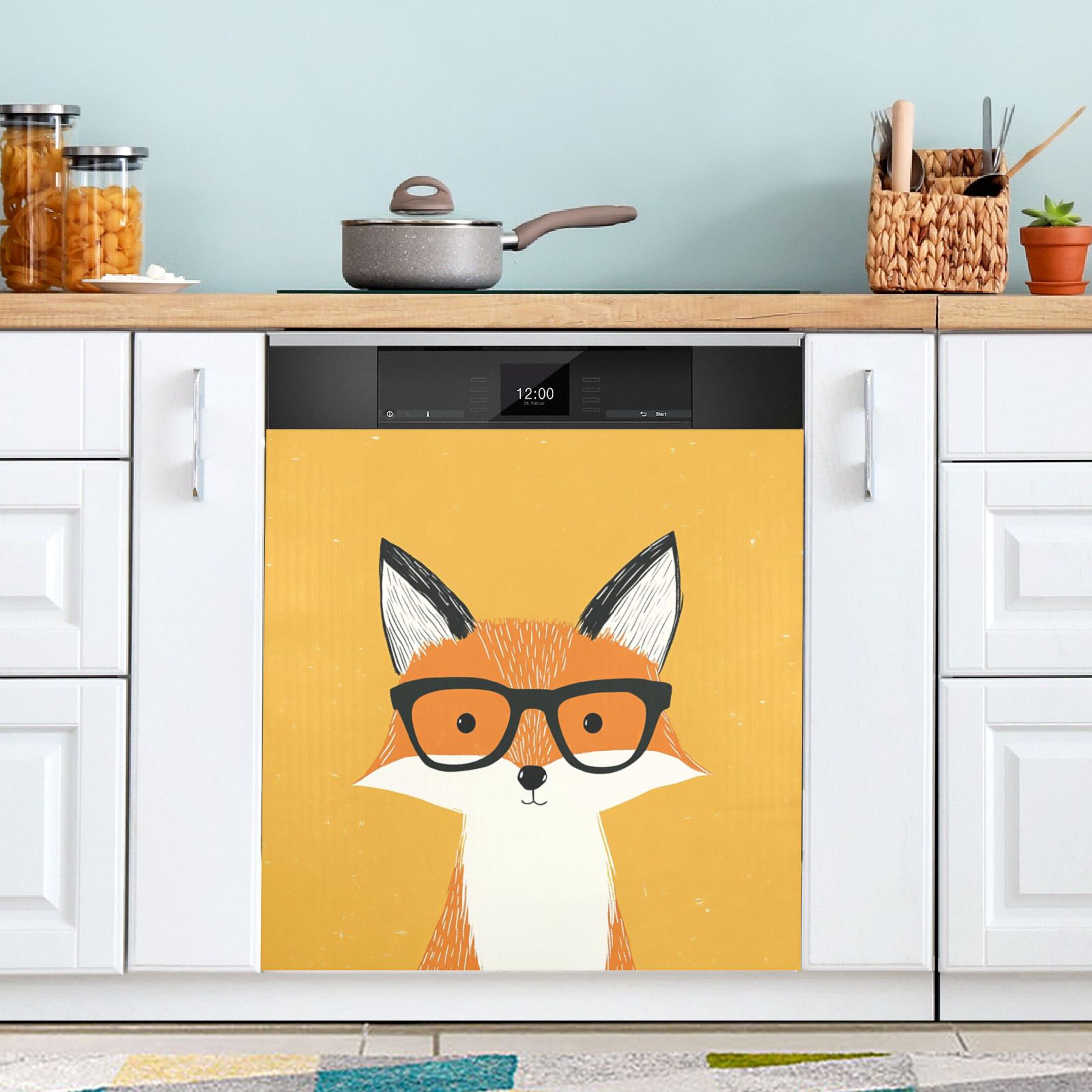 Dishwasher Magnetic Sticker 23x26 Inch Refrigerator Magnetic Sticker Washing Machine Magnetic Sticker Kitchen Panel Magnetic Sticker Home Decor Fox with Glasses
