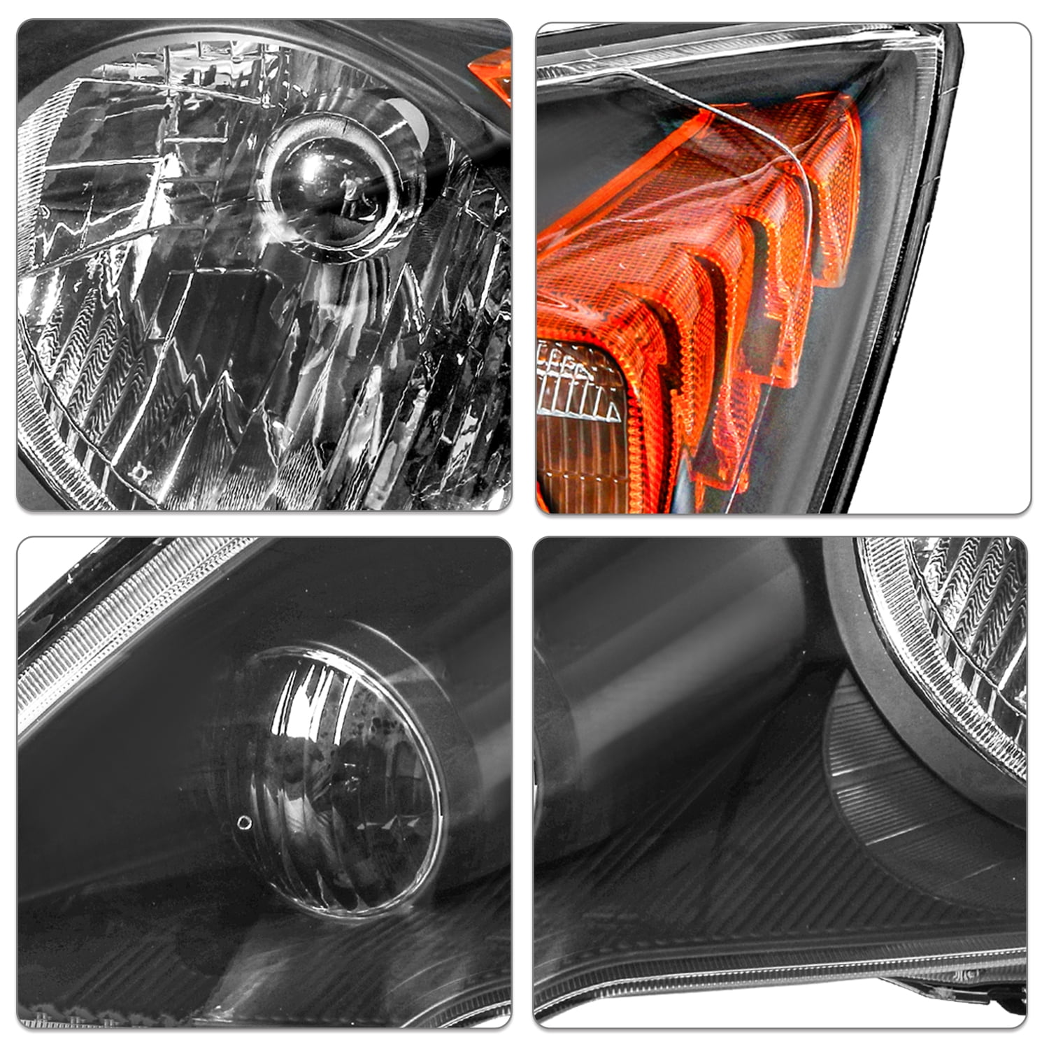 For 2007-2011 Honda CRV CR-V Black Headlights Amber Corner Headlamps L+R
