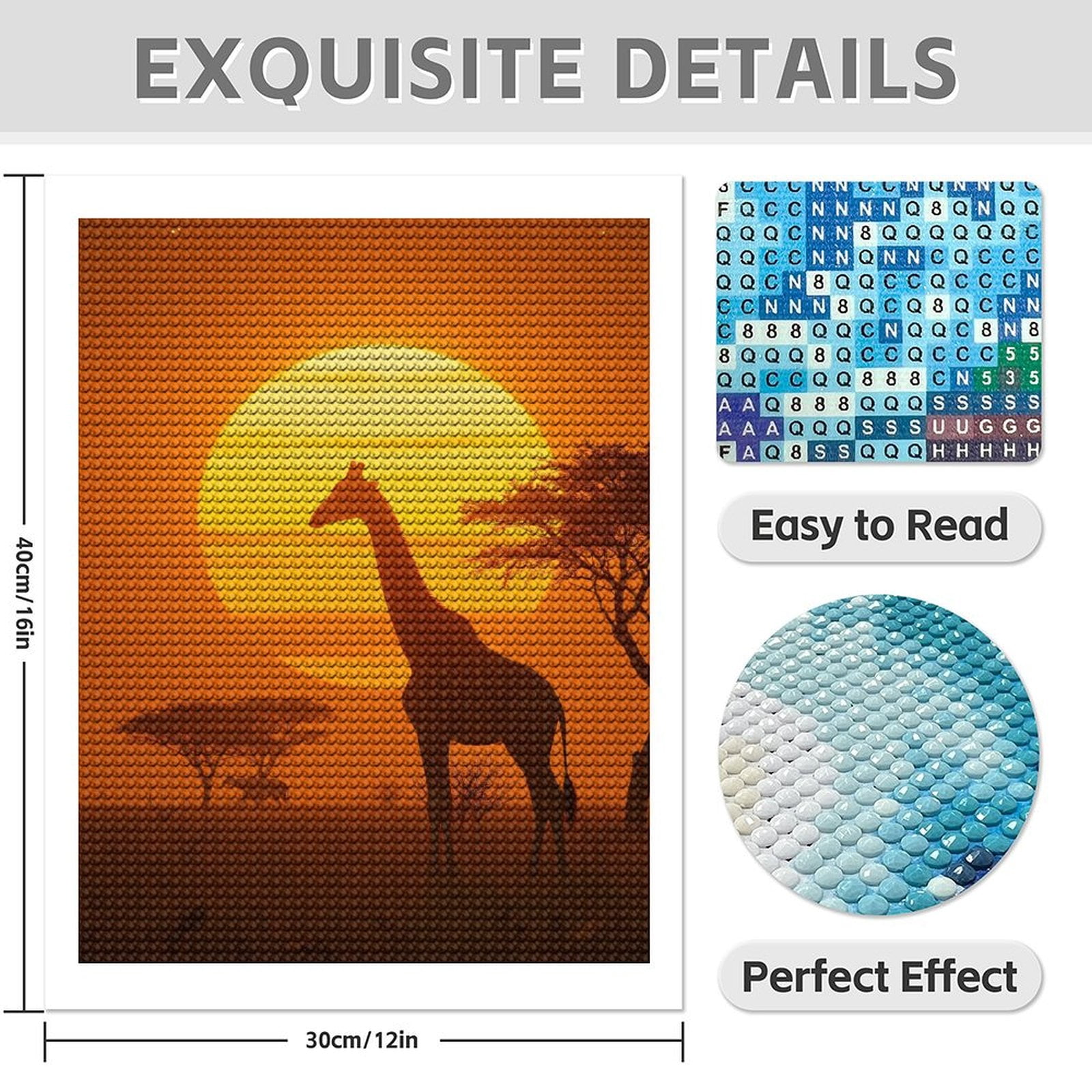 EXQULEG 5D Diamond Painting Kit „Giraffe“ – 100x120 Cm, DIY Diamantbild Mit Leinwand & Werkzeug
