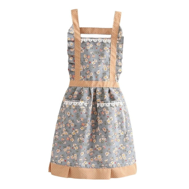 Delantal de cocina de lona con bolsillos, 26,77 x 35,43 pulgadas, para mujer gris azul
