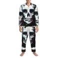 thumbnail image 3 of Susaid Watercolor Skull Print Men's Long Sleeve Pajama Set, Two-Piece Button-Down Loungewear PJs Set, Comfortable Sleepwear for Relaxation-X-Large, 3 of 7