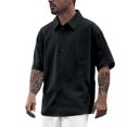 thumbnail image 1 of XDZJLR Mens Shirts Summer Solid Color Short Sleeved Lapel Stand Collar Button Down Leisure Tee, 1 of 5