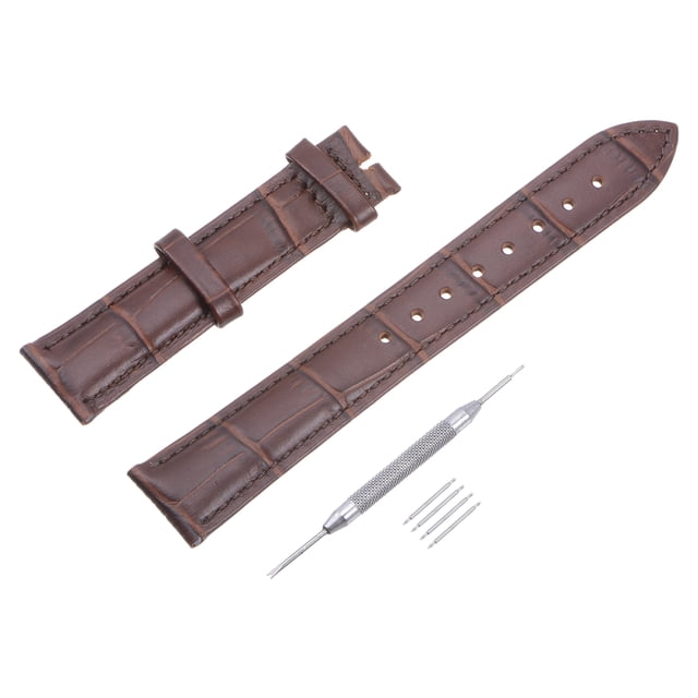 Unique Bargains Cowhide Leather Band Embossed 15mm Leather Watch Strap with Spring Bar Pins, Brown