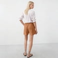 thumbnail image 3 of Bermuda Shorts for Women High Waisted Linen Dressy Casual Pleated Wide Leg Summer Shorts with Elastic Waist Orange 2XL, 3 of 6