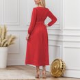 thumbnail image 3 of Gibobby Vestido de punto trenzado Vestido ajustado con cinturón y cuello en V de color liso para mujer(Rojo,G), 3 of 5