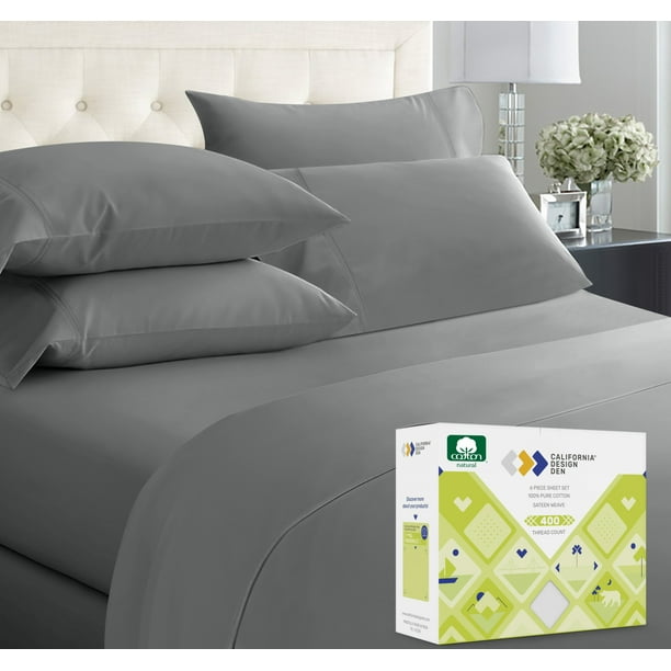 California Design Den 6 Piece Sheet Set 400 Thread Count 100 Cotton Sheets In King Size Snug Fit With Deep Pockets Slate Gray Com 400 Thread Count 100 Cotton Sheets, 100 Cotton Bed Sheets California King