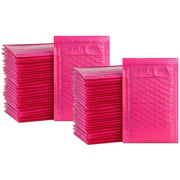 iMBAPrice 50-Pack #000 (4" x 8") Hot Pink Color Self Seal Poly Bubble Mailers Padded Shipping Envelopes (Total 50 Bags)