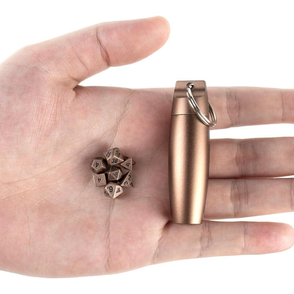 Golden Mini DND Dice Set, DND Metal Tiny Mini Small Dice Set with DND Keychain Dice Case, Durable Portable Mini DND Dice Set, DND Holder Case, DND Accessories Gift for Tabletop RPG Board Games