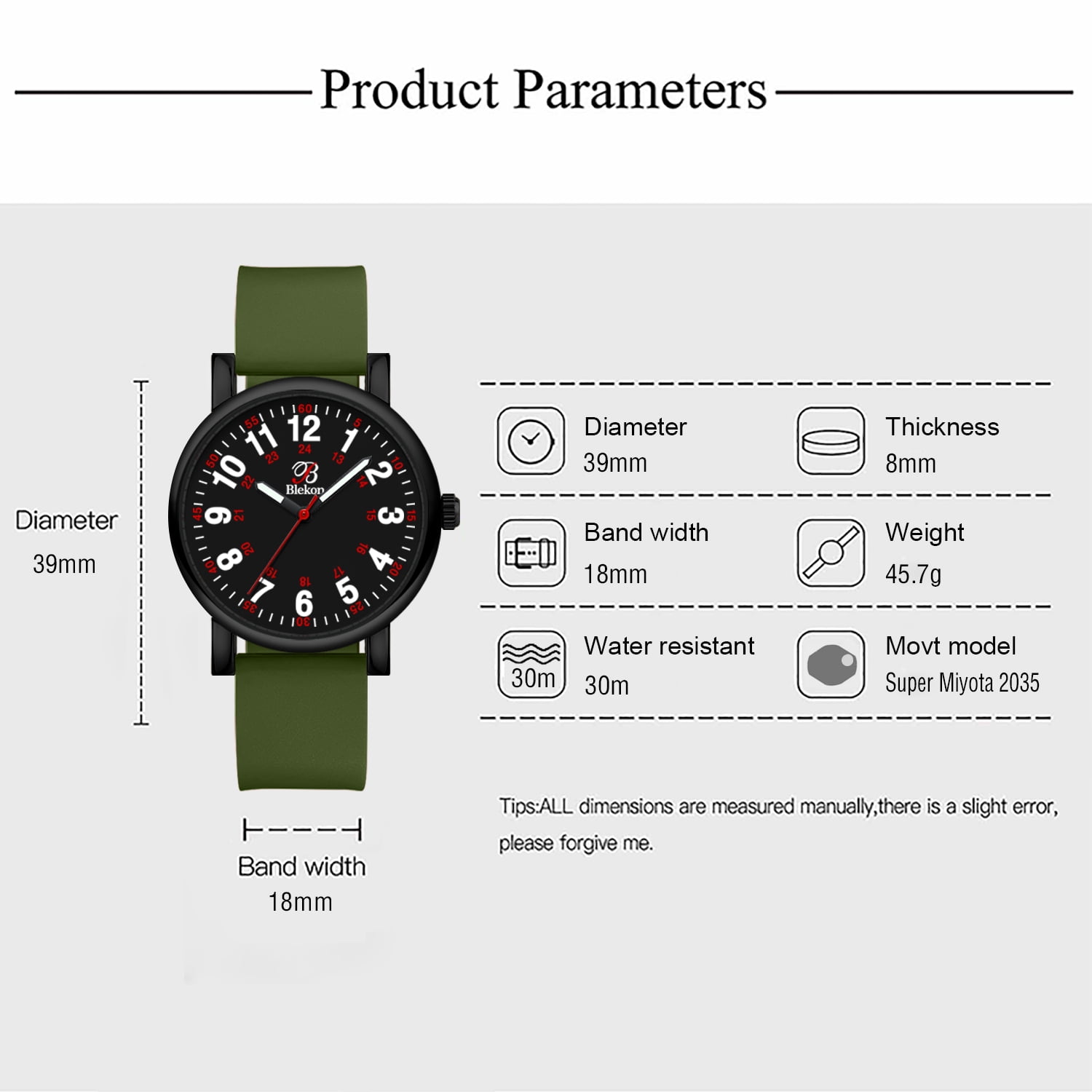 Blekon Original Nurse Watch for Medical Professionals and Students â€“ Various Scrub Colors, Easy Read Dial, Military Time with Second Hand, Silicone Band, 3 ATM Water Resistant