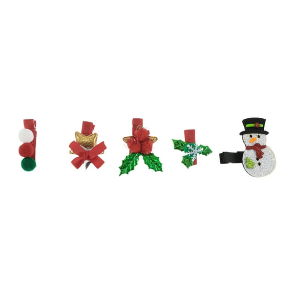 5 Pcs Snowman Style Hair Clips Hairdo Clips for Girls for Children Red Green