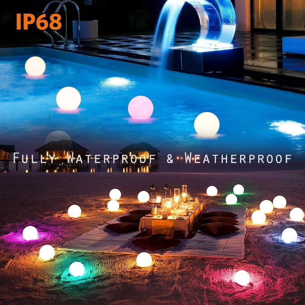 Decor Lights Night Light RGB Color Changing LED Pool Balls Battery Operated Light Up Bath Toys 1 Pack RF Upgrade Floating Pool Light Ball with Remote Improved IP67 Full Waterproof 
