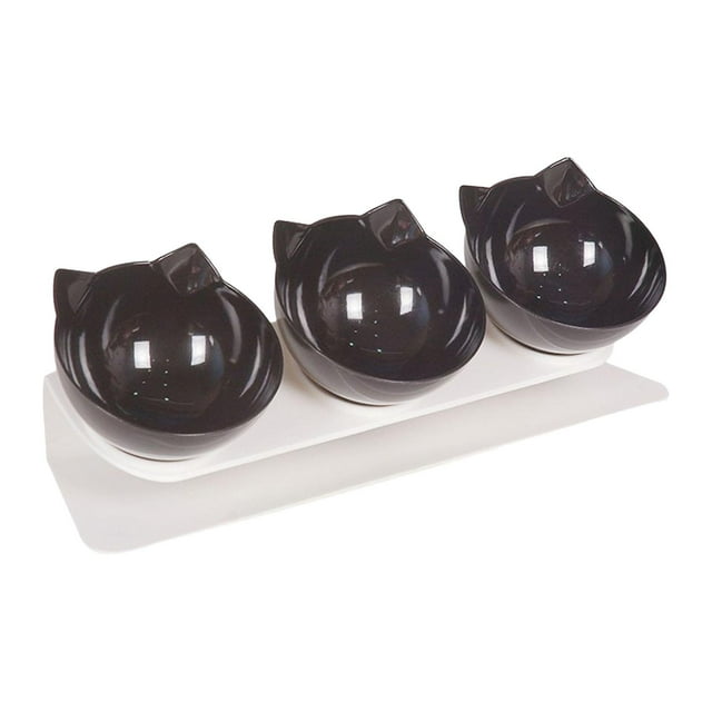 Cuenco inclinado para gatos, plato de comida para gatos, antideslizante, desmontable, bebedero y comedero, menos vómitos para perros, gatitos, Negro