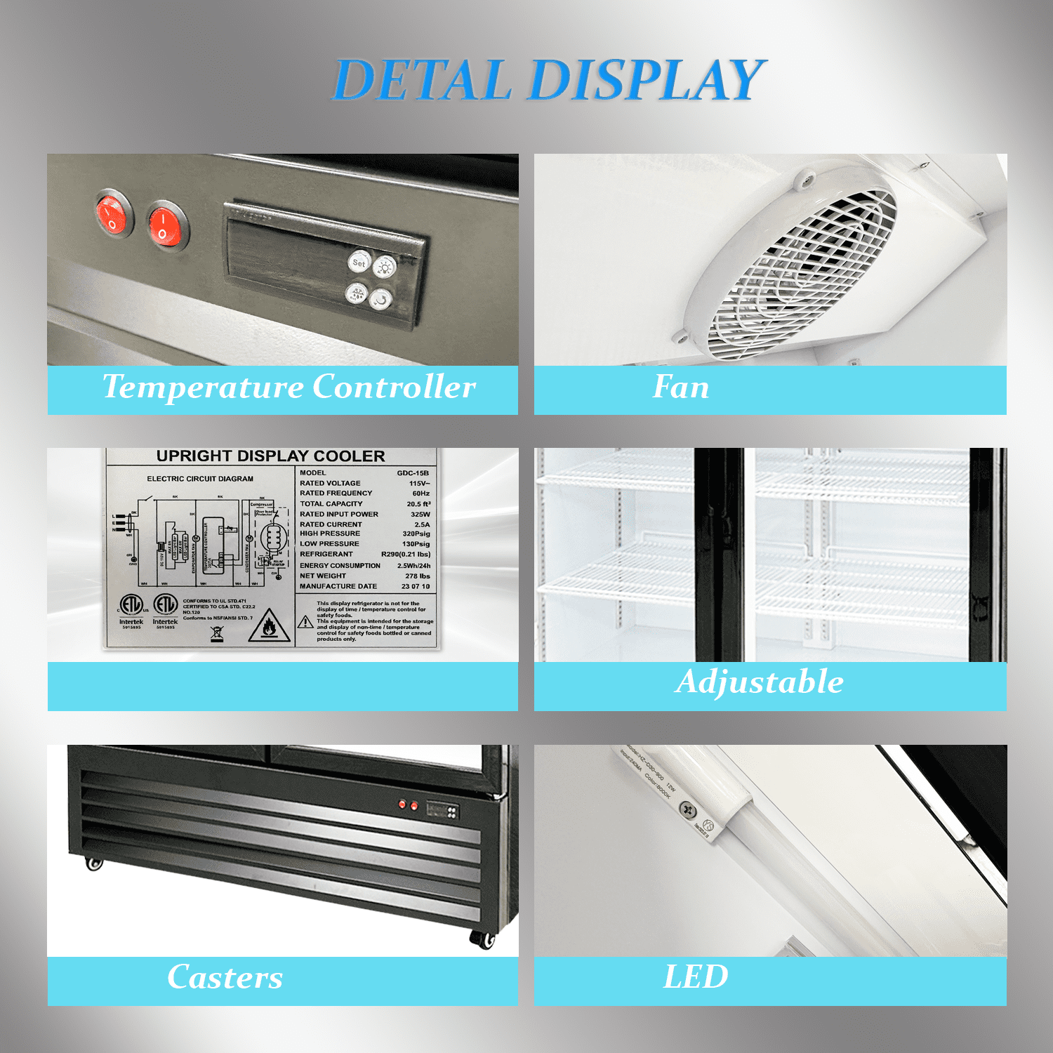 Cooler Depot 47 inchs 20.5 cu.ft, Commercial Merchandiser Refrigerator,2 Glass Door, NSF Certified.