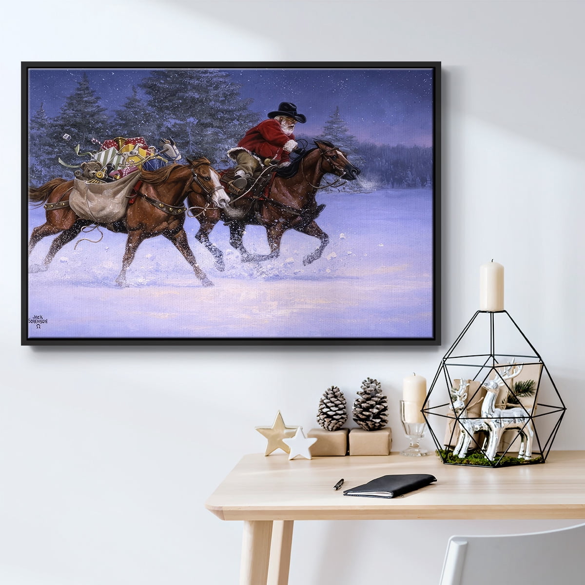 Christmas Rush - Framed Gallery Wrapped Holiday Canvas - 25 x 37 - Black Frame