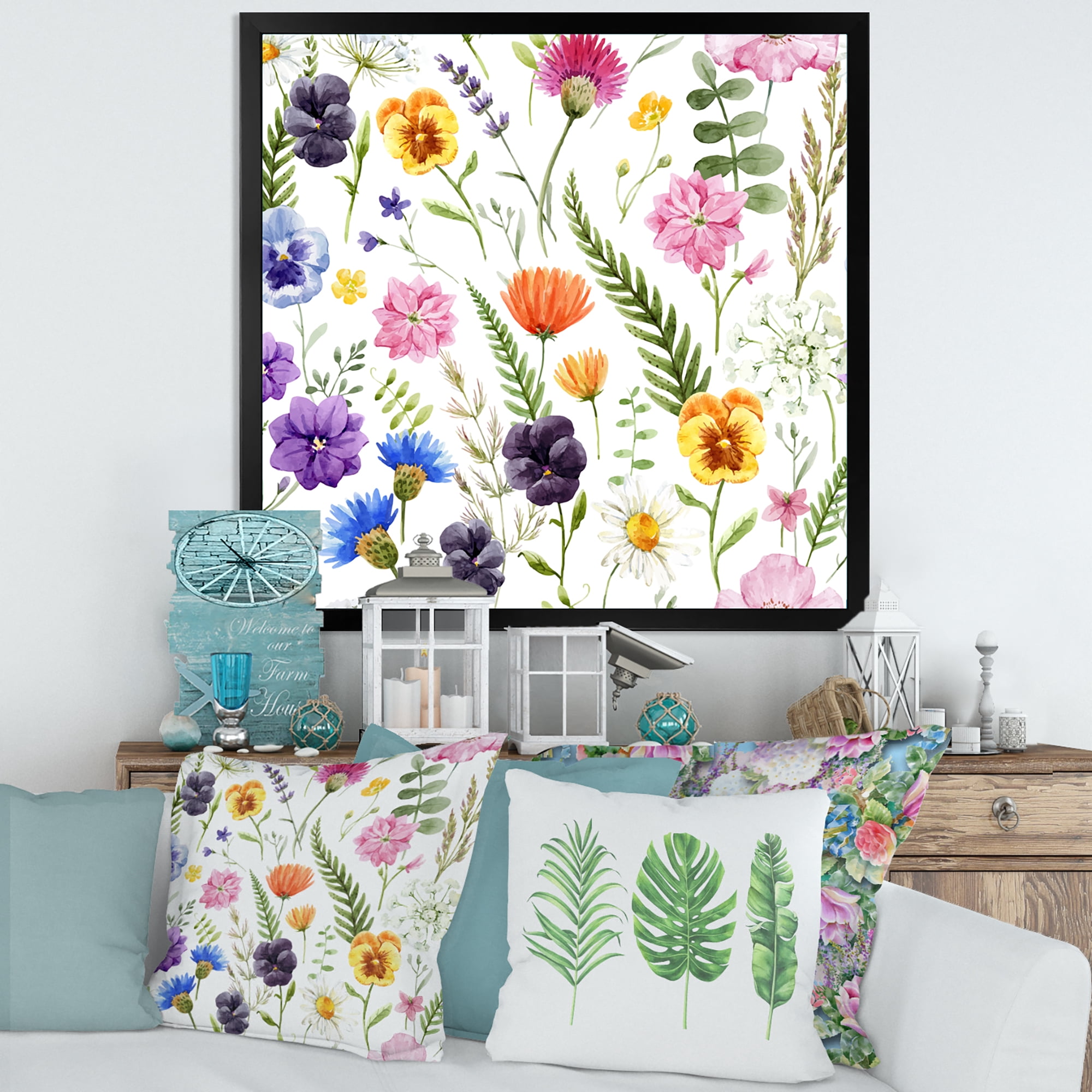 Designart 'Coloful Wildflowers Floral Pattern I' Traditional Framed Art Print