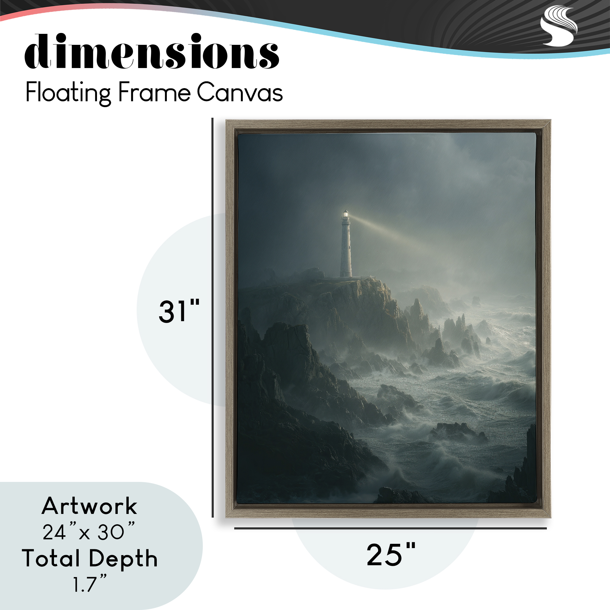 Lighthouse and Stormy Cliff Brown Framed Floater Canvas Wall Art, design by Ziwei Li