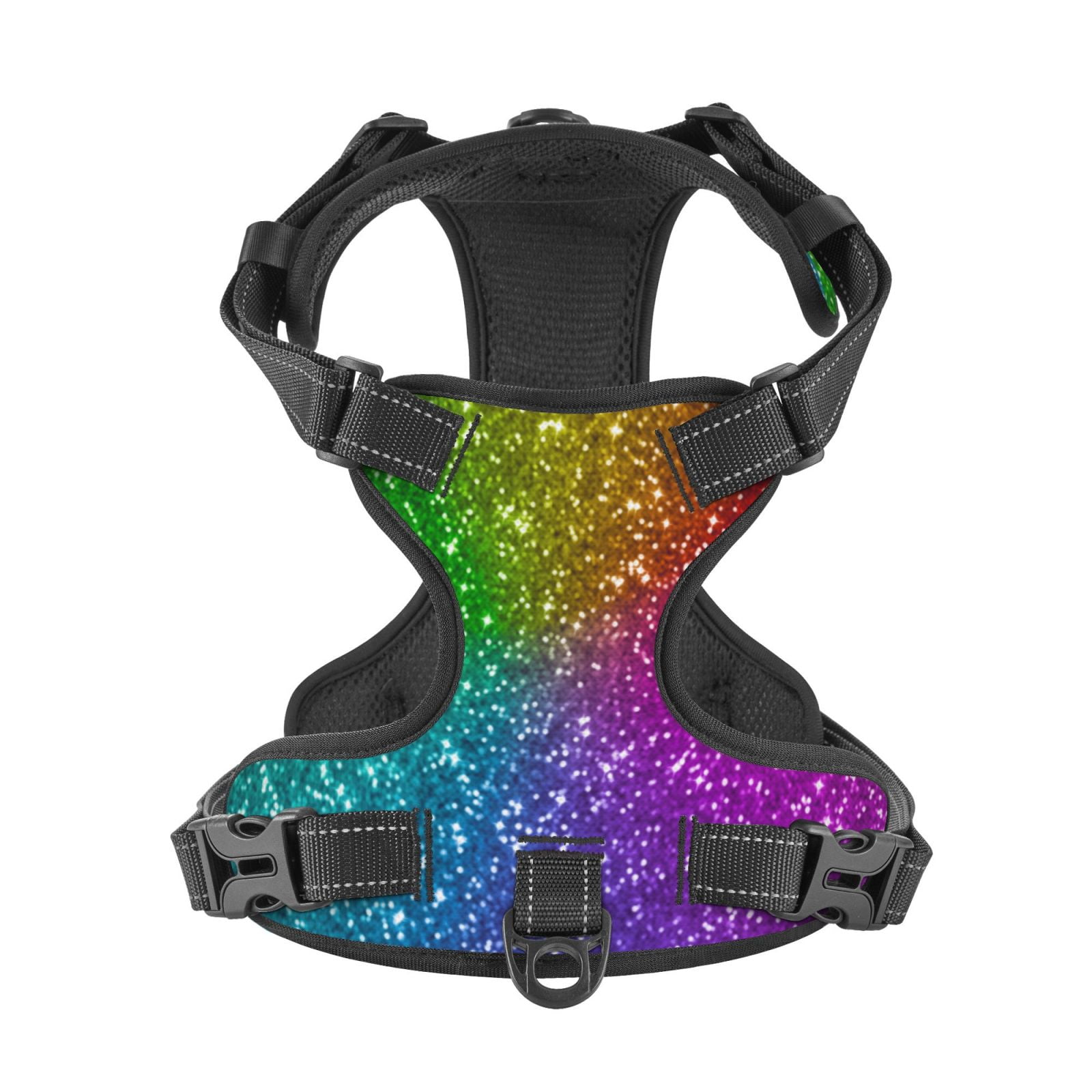 Kdxio Colorful Glitter Print No Pull Dog Harness Adjustable Reflective Oxford Easy Control Medium Large Dog Harness for Training and Everyday-Large