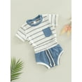 thumbnail image 3 of Franhais Baby Boys 2Pcs Summer Outfits, Short Sleeve Striped Print Pocket Tops + Shorts Set, 3 of 7
