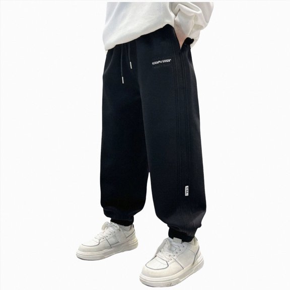 NOLDARES Boys Baggy Sweatpants Casual Straight Wide Leg Drawstring Waisted Joggers Sweat Pants with Pockets(W123-Beige)