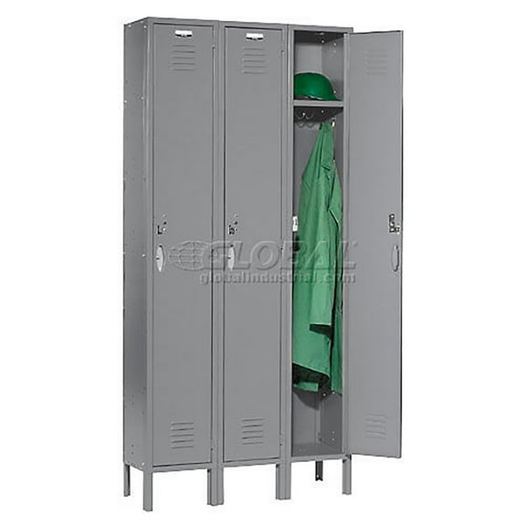 1-Tier 3 Door Locker, 12"Wx15"Dx72"H, Gray, Assembled